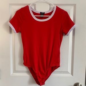 Red ande white Bodysuit with Short Sleeves